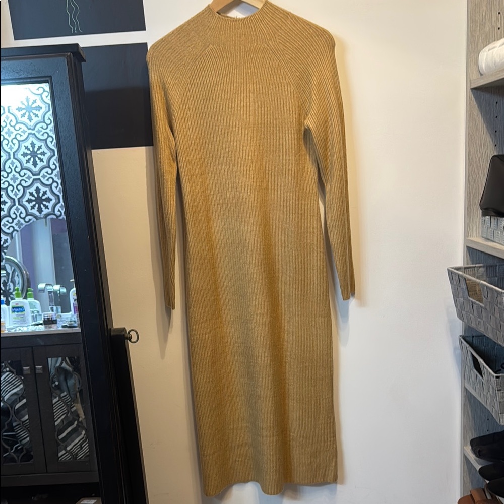 Talbots Mustard Yellow Long Sleeve Mock Neck Sheath Dress